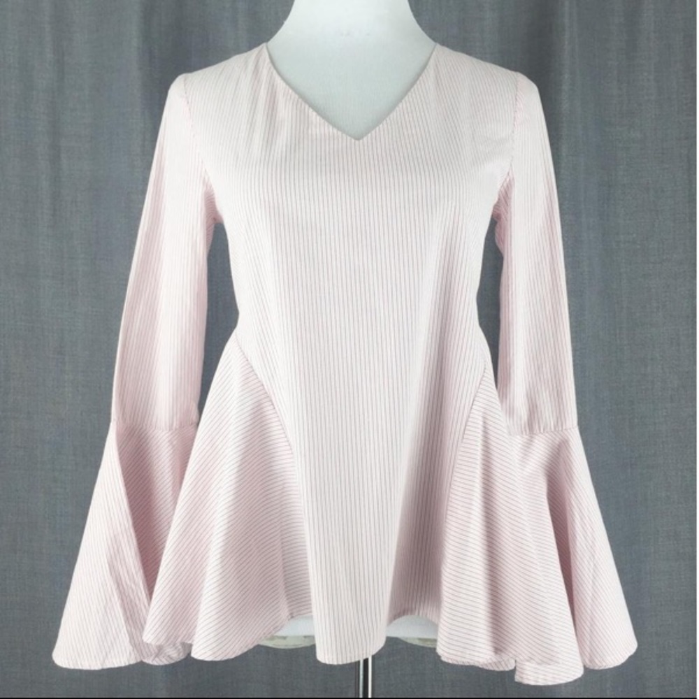 Romeo + Juliet Red White Peplum Bell Sleeve Blouse